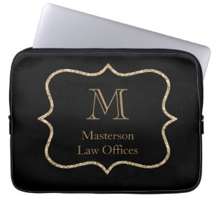 Housse Pour Ordinateur Portable Monogramme Initial Nom Or Noir Or Professionnel