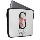 Housse Pour Ordinateur Portable Monogramme initial S rose Boho Floral (Devant droit)
