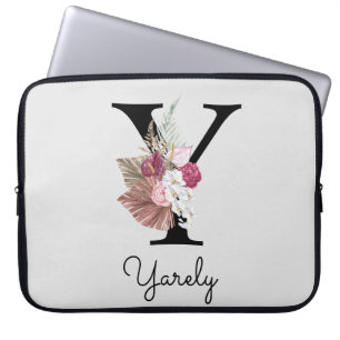 Housse Pour Ordinateur Portable Monogramme initial Y rose boho floral