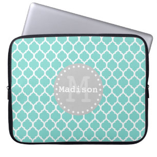 Housse Pour Ordinateur Portable Monogramme marocain en latogramme bleu vif