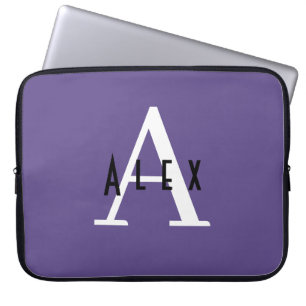 Housse Pour Ordinateur Portable Monogramme mignon moderne violet initial + nom