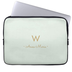 Housse Pour Ordinateur Portable Monogramme Moderne de Style Script Or Vert Sauge
