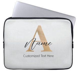Housse Pour Ordinateur Portable Monogramme moderne Initiale A & Nom Personnalisé