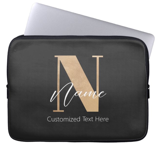 Housse Pour Ordinateur Portable Monogramme moderne Initiale N & Nom Personnalisé (Devant)