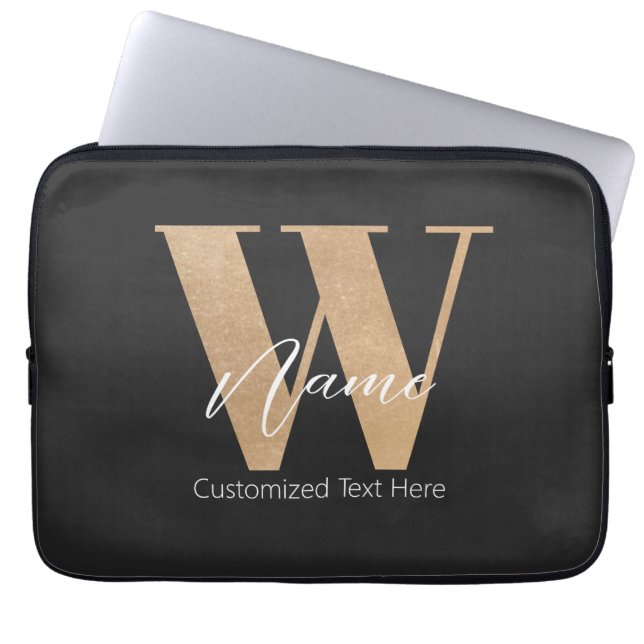 Housse Pour Ordinateur Portable Monogramme Moderne Initiale W & Nom Personnalisé (Devant)
