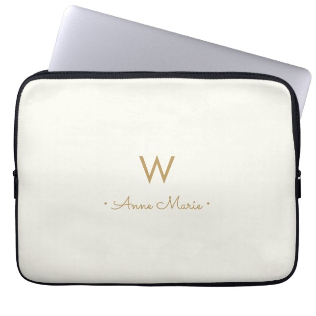 Housse Pour Ordinateur Portable Monogramme Moderne Or Écriture Script (Devant)