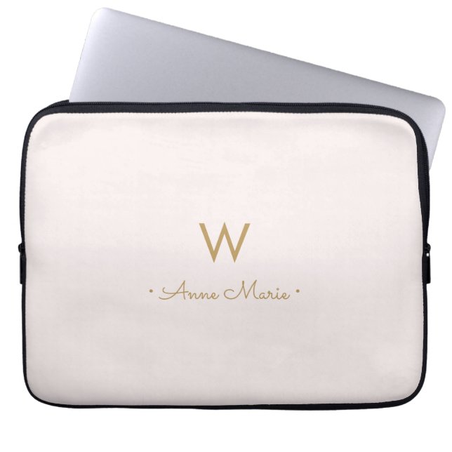 Housse Pour Ordinateur Portable Monogramme Moderne Rose Doré Script (Devant)