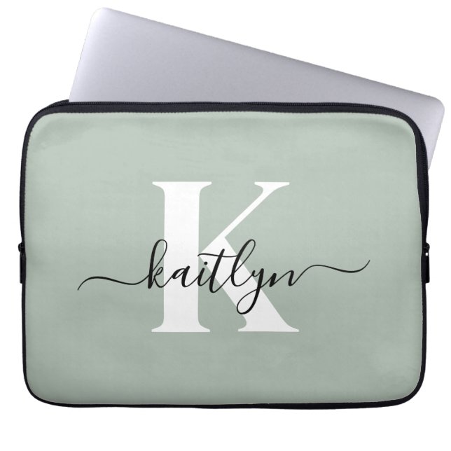 Housse Pour Ordinateur Portable Monogramme moderne Sage vert (Devant)