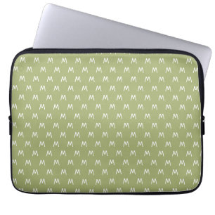 Housse Pour Ordinateur Portable Monogramme Moderne Vert et Blanc