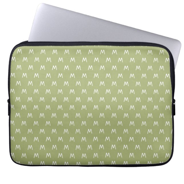Housse Pour Ordinateur Portable Monogramme Moderne Vert et Blanc (Devant)