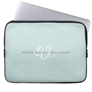Housse Pour Ordinateur Portable Monogramme Moderne Vert Sarcelle Blanc