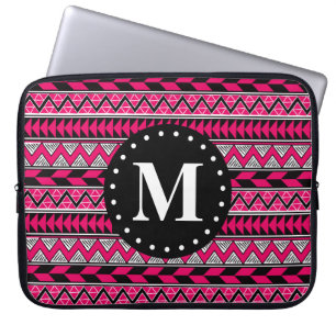 Housse Pour Ordinateur Portable Monogramme Motif Chevron Tribal Rose Hot