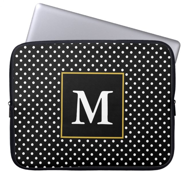 Housse Pour Ordinateur Portable Monogramme Motif des points noirs et blancs classi (Devant)