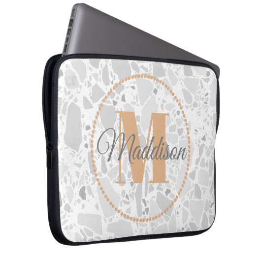Housse Pour Ordinateur Portable Monogramme Motif moderne Votre nom Terrazzo (Devant droit)