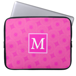 Housse Pour Ordinateur Portable Monogramme motif rose chaud cercles