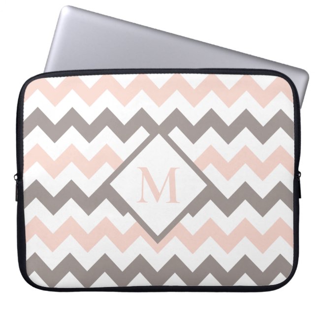 Housse Pour Ordinateur Portable Monogramme Motif rose pâle Chevron (Devant)