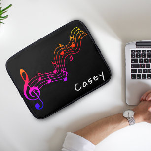 Housse Pour Ordinateur Portable Monogramme Musique colorée Noir simple