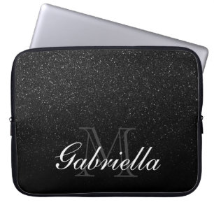 Housse Pour Ordinateur Portable Monogramme noir de parties scintillantes
