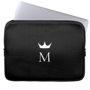 Housse Pour Ordinateur Portable Monogramme noir et blanc élégant de la Couronne