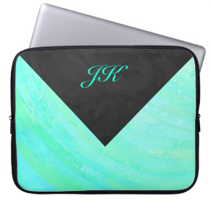 Housse Pour Ordinateur Portable Monogramme noir et bleu de la menthe