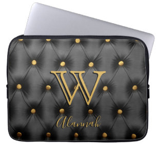 Housse Pour Ordinateur Portable Monogramme noir et or poli