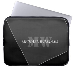 Housse Pour Ordinateur Portable Monogramme noir gris artistique moderne