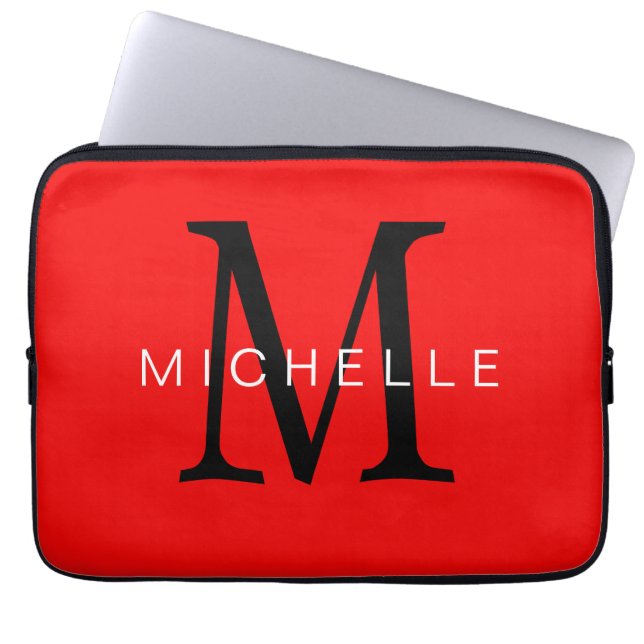 Housse Pour Ordinateur Portable Monogramme noir rouge professionnel Votre nom (Devant)