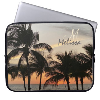 Housse Pour Ordinateur Portable Monogramme Nom tendance Floride coucher de soleil 