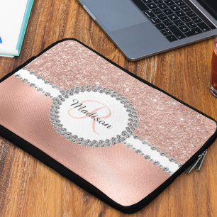 Housse Pour Ordinateur Portable Monogramme Pailleté Diamant Glam Rose Gold