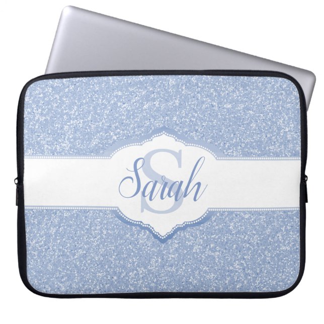 Housse Pour Ordinateur Portable Monogramme Parties scintillant bleu ciel (Devant)