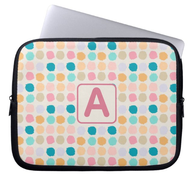 Housse Pour Ordinateur Portable Monogramme Pastel à Points (Devant)
