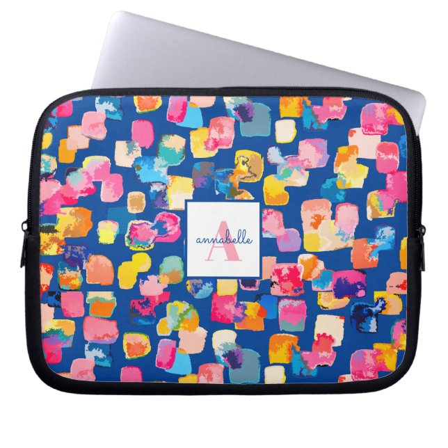 Housse Pour Ordinateur Portable Monogramme Peint Abstrait Personnalisé (Devant)