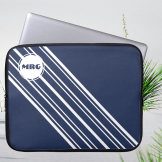 Housse Pour Ordinateur Portable Monogramme personnalisé bleu saphir avec bandes bl