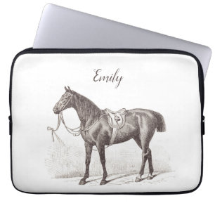 Housse Pour Ordinateur Portable Monogramme personnalisé chic vintage cheval équest