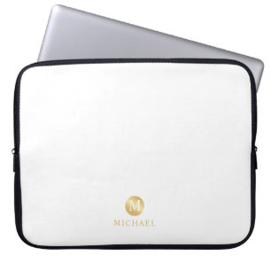 Housse Pour Ordinateur Portable Monogramme personnalisé de luxe blanc et or