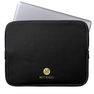 Housse Pour Ordinateur Portable Monogramme personnalisé de luxe noir et or