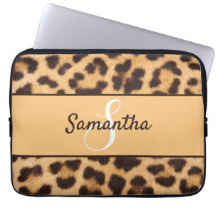 Housse Pour Ordinateur Portable Monogramme personnalisé et nom Leopard Spots Impri