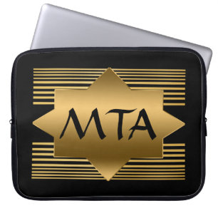 Housse Pour Ordinateur Portable Monogramme personnalisé géométrique noir et or