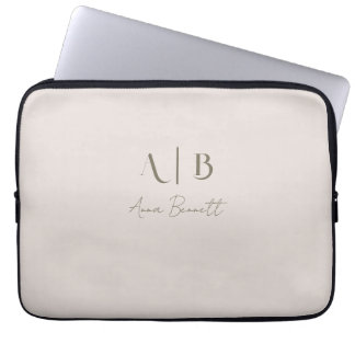 Housse Pour Ordinateur Portable Monogramme personnalisé moderne Initiales Nom Beig