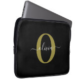 Housse Pour Ordinateur Portable Monogramme personnalisé Nom du script Black White  (Devant droit)