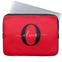 Monogramme personnalisé Nom du script Rouge Noir B