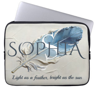 Housse Pour Ordinateur Portable Monogramme personnalisé plume bleue personnalisé 