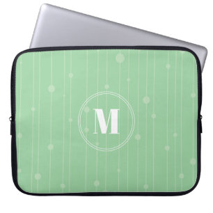 Housse Pour Ordinateur Portable monogramme personnalisé vert clair bandes discrète