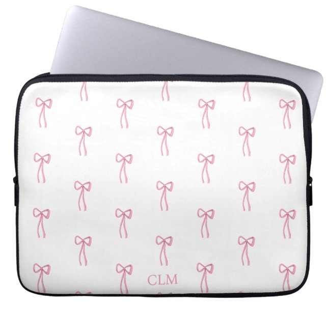 Housse Pour Ordinateur Portable Monogramme Petit Bow Rose (Devant)