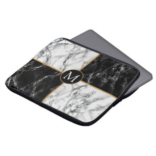 Housse Pour Ordinateur Portable Monogramme Portable Manche Noir blanc Vérificateur