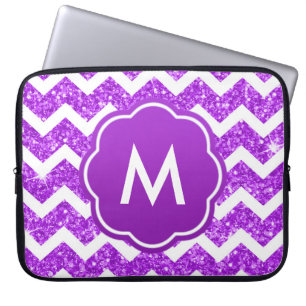 Housse Pour Ordinateur Portable Monogramme pourpre de parties scintillantes de