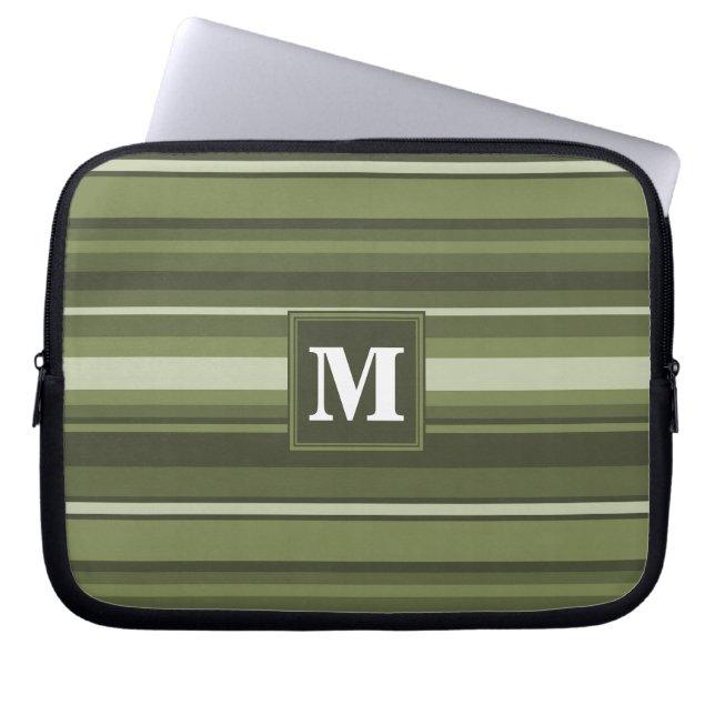 Housse Pour Ordinateur Portable Monogramme rayures vert olive (Devant)