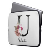 Housse Pour Ordinateur Portable Monogramme Rose Boho Girl Floral U initial (devant gauche)