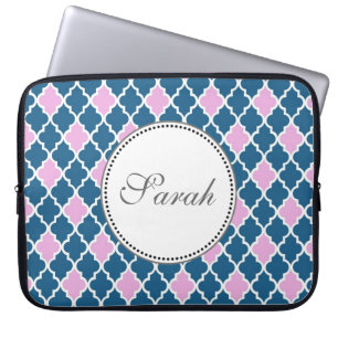 Housse Pour Ordinateur Portable monogramme rose et bleu marine