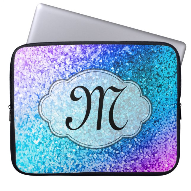 Housse Pour Ordinateur Portable Monogramme rose Girly 15" de parties scintillantes (Devant)